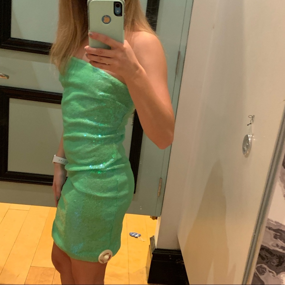 Green Glittery Strapless Dress